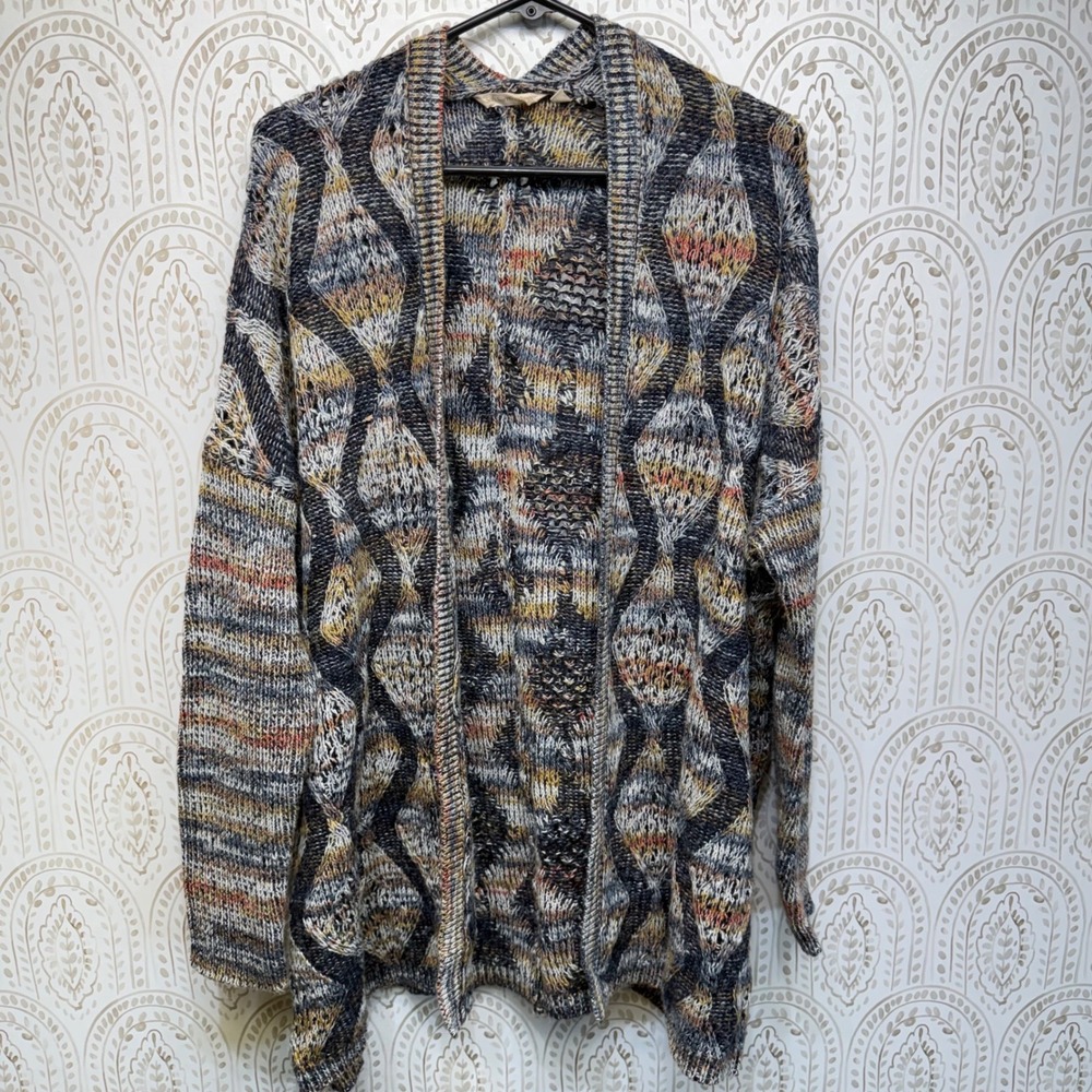 Soft Surroundings Cardigan Women L/XL Multi-Color Space Dye Diamond Knit Sweater